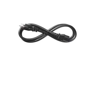 Black AC power cord on a white background